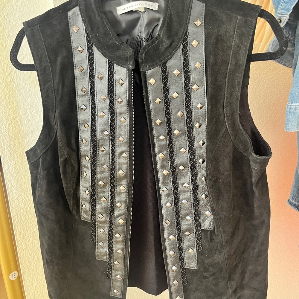 Black‎ Suede Studded Vest Western Boho Biker Festival Moto Style - Picture 15 of 16
